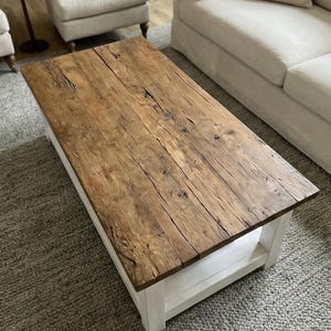 Rustic Reclaimed Oak Coffee Table, Handcrafted Solid Wood Table with Storage Shelf image 17