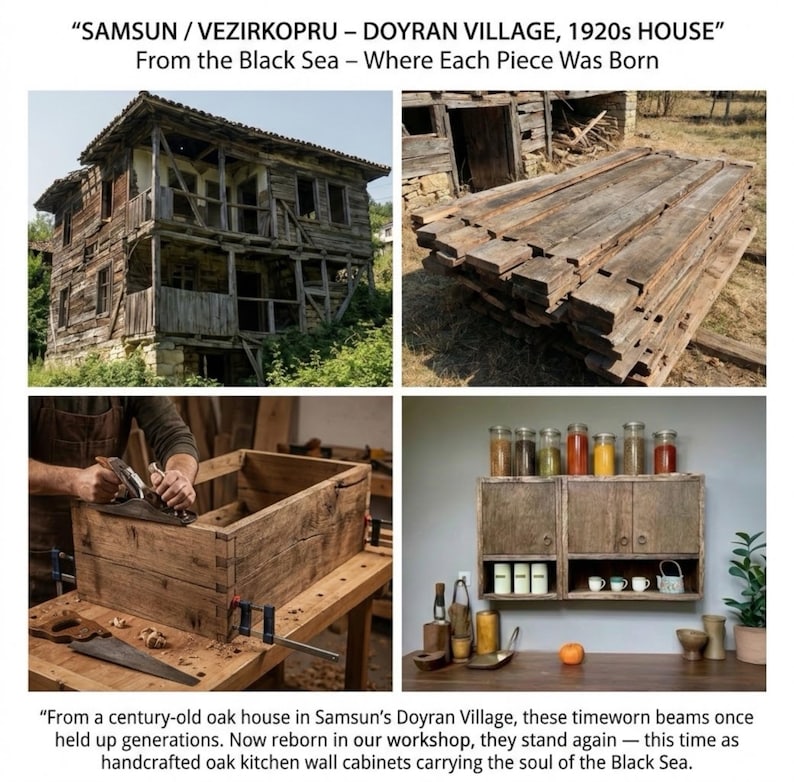Armario de cocina de roble macizo recuperado: diseño moderno orgánico y artesanal. imagen 5