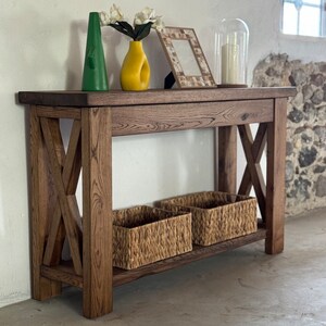 X Style Custom Console Table With Shelf, Reclaimed Oak Entryway Console ...