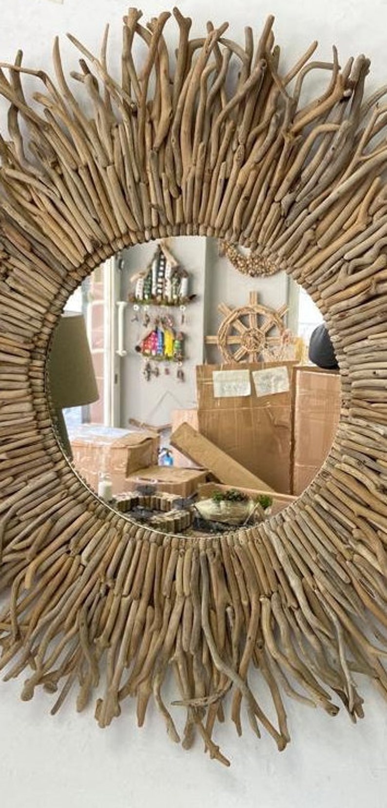 Sunburst Mirror Wall Driftwood Artwork Driftwood Beach Mirror Etsy
