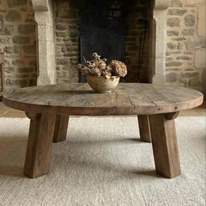 Reclaimed Barn Wood Coffee Table – Rustic Round Handmade Wabi Sabi Furniture image 18
