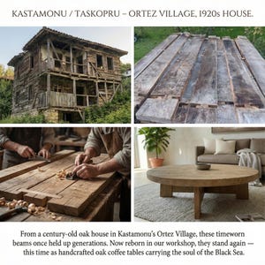 Tavolino rotondo in rovere riciclato – Design moderno, rustico e a basso profilo immagine 3