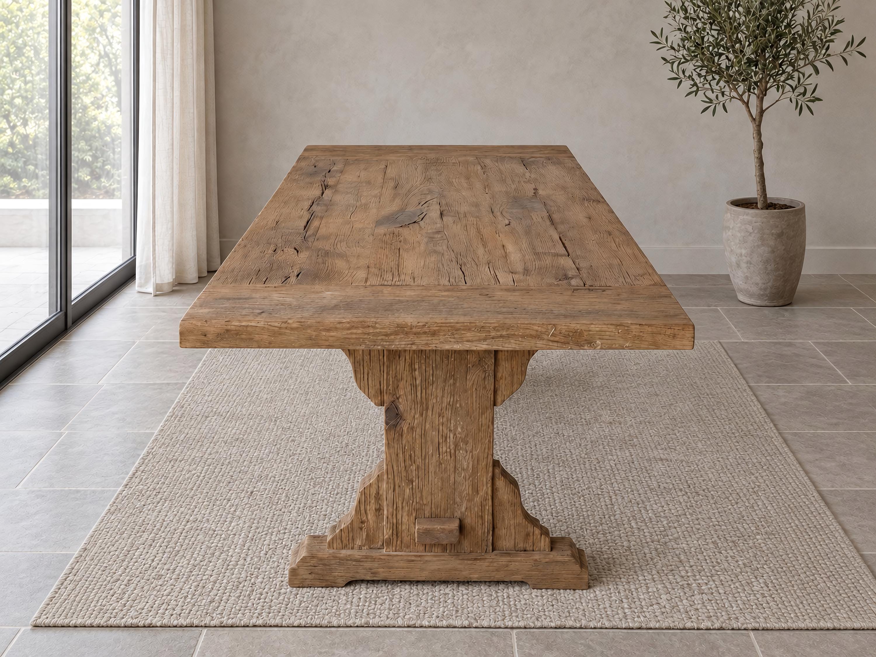 Reclaimed Oak Dining Table | 100-year Rustic Wood | Thick Textured