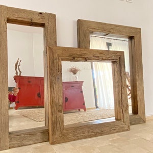 Reclaimed Oak Wood Floor Mirror: Rustic Farmhouse Decor