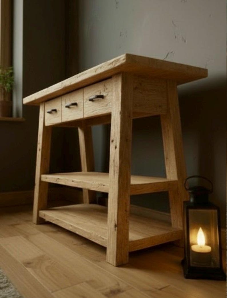 Reclaimed Oak Counter Height Island – Rustic Farmhouse Kitchen Table ...
