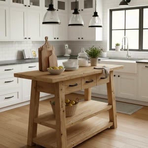Reclaimed Oak Counter Height Island – Rustic Farmhouse Kitchen Table ...