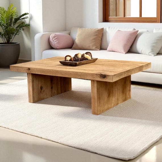 Chunky Reclaimed Oak Coffee Table – Japandi Low Table With Rustic