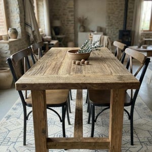 Tavolo da pranzo artigianale in legno di recupero: tavolo da cucina rustico in stile fattoria immagine 2