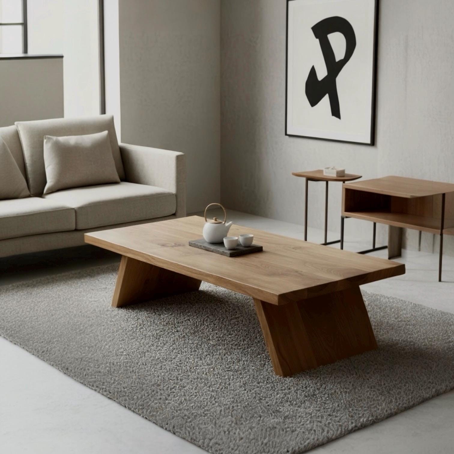 Picture of Modern Japandi Coffee Table – Handcrafted Reclaimed Oak Wood ...