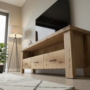 Handcrafted Solid Oak TV Stand – Rustic Farmhouse Media Console with Storage image 2