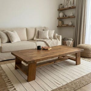 Chunky Reclaimed Oak Coffee Table – Handcrafted Solid Wood Table - Long Living Room Furniture image 13