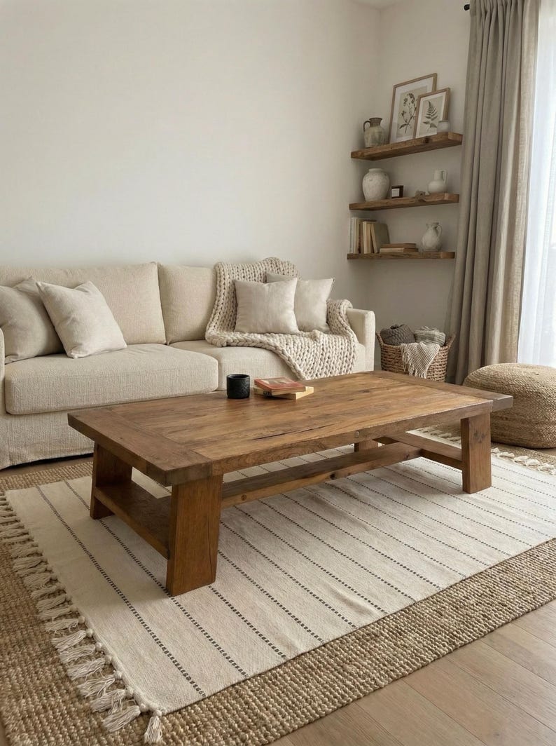 Chunky Reclaimed Oak Coffee Table – Handcrafted Solid Wood Table - Long Living Room Furniture image 13
