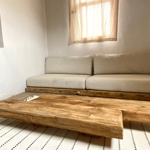 Barn Beam Coffee Table Reclaimed Wood, Low Wabi Sabi Wood Coffee Table, Rustic Japandi Furniture zdjęcie 9