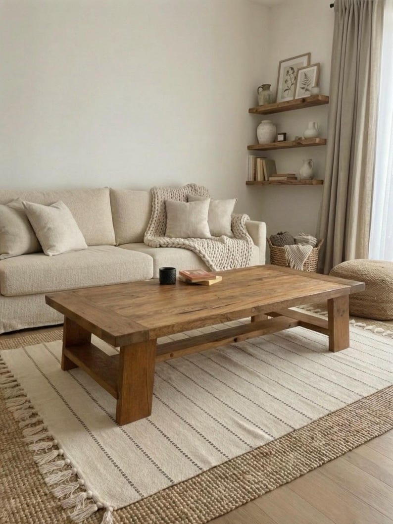 Chunky Reclaimed Oak Coffee Table – Handcrafted Solid Wood Table - Long Living Room Furniture image 1