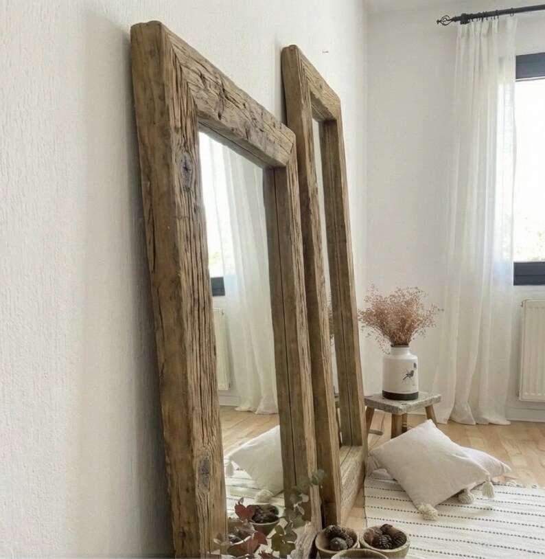 Reclaimed Wood Full Length Floor Mirror – Rustic Wabi Sabi Wall Decor for Home image 14