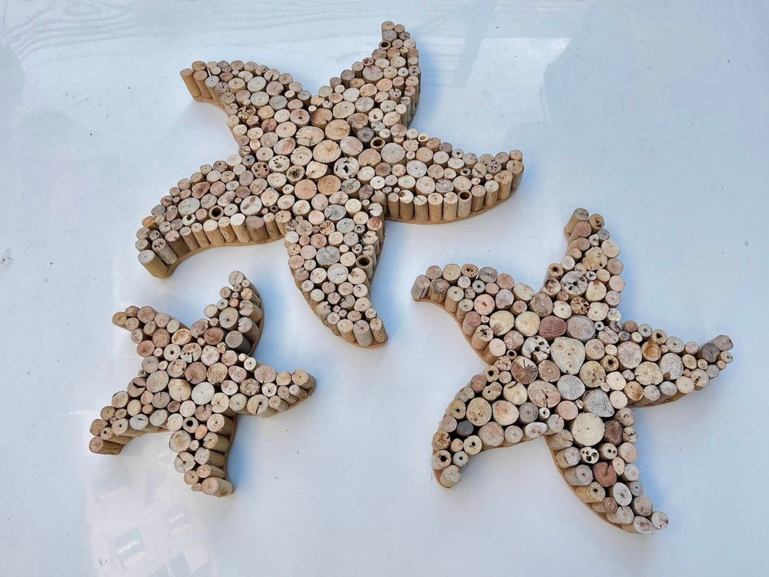 Driftwood Starfish Wall Decor Set– Handmade Coastal Beach House Art - Etsy
