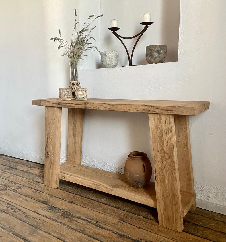 Oak Wood Console Table Modern Rustic , Hallway Table Modern Farmhouse Furniture, Rustic Entryway Console Table Oak imagem 7