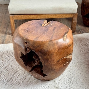 Organic Teak Root Side Table – Solid Wood Accent Stool - Etsy