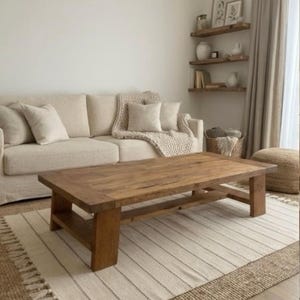 Chunky Reclaimed Oak Coffee Table – Handcrafted Solid Wood Table - Long Living Room Furniture image 19