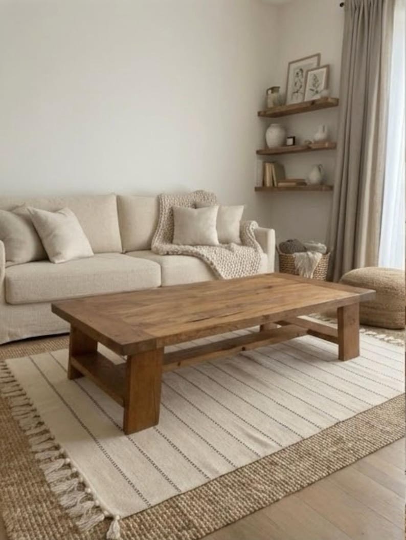 Chunky Reclaimed Oak Coffee Table – Handcrafted Solid Wood Table - Long Living Room Furniture image 19