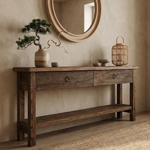 Reclaimed Oak Wood Narrow Console Table: Rustic Entryway Furniture image 13
