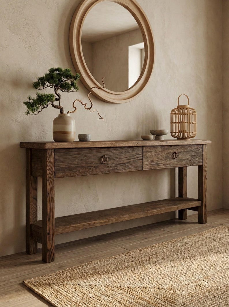 Reclaimed Oak Wood Narrow Console Table: Rustic Entryway Furniture image 13