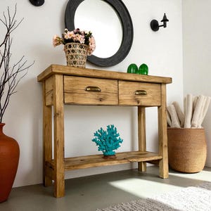 Rustic Reclaimed Oak Console Table: Slim Hall Entryway Table