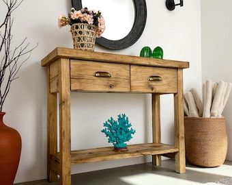 Rustic Reclaimed Oak Console Table: Slim Hall Entryway Table