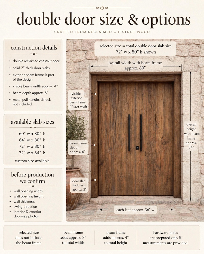 Mediterranean Double Front Door with Frame, Reclaimed Chestnut Wood Entry Door Set image 4