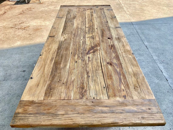 Reclaimed wood plank table top discount