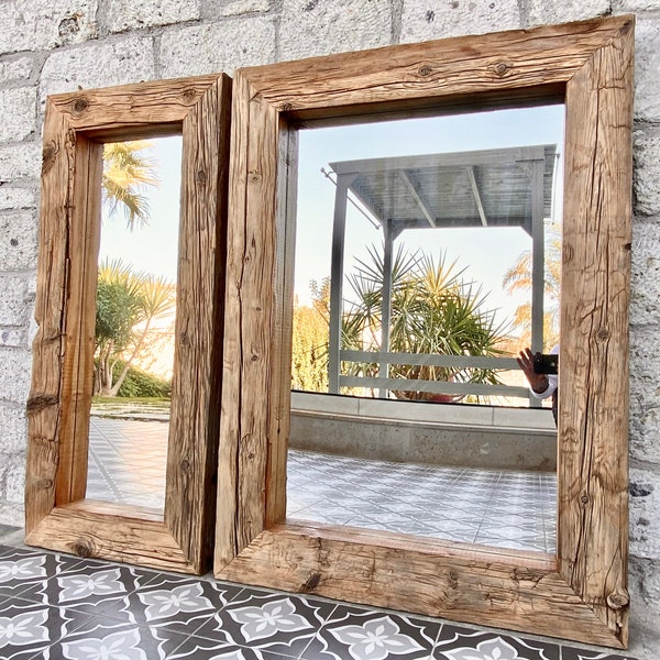 Rustic Reclaimed Wood Wall Mirror Antique, Farmhouse Wall Decor Rustic Wood Mirror, Farmhouse Mirror Wood Wall Decor Reclaimed Rustic