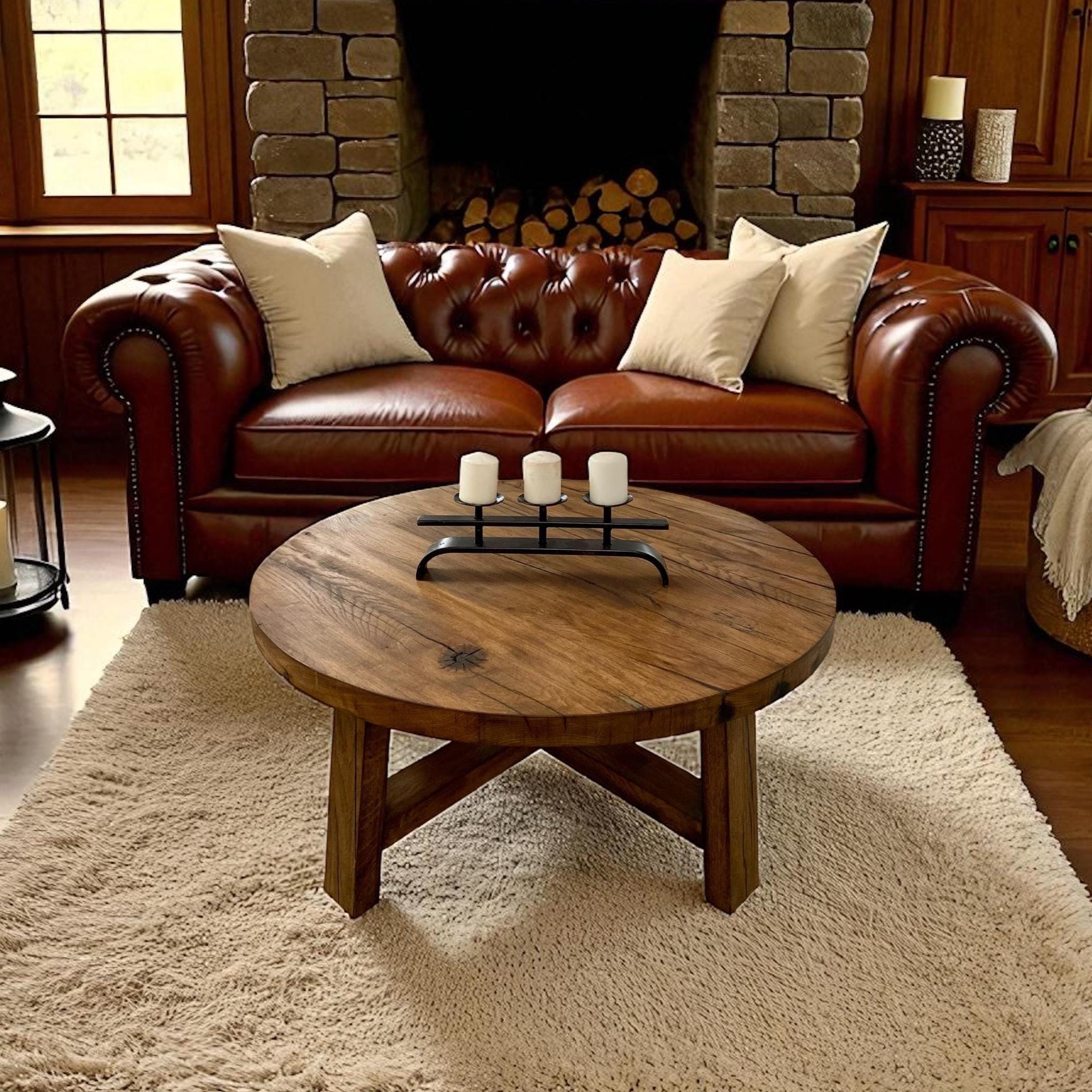 rund eiche couchtisch rustikal, rustikaler runder couchtisch holz