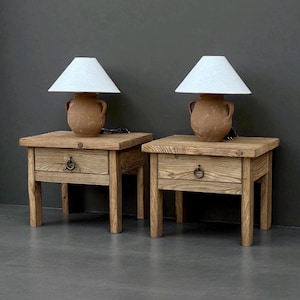 Reclaimed Wood Nightstand Pair, Rustic Bedside Table with Drawer , Barnwood Bedroom Furniture Set, Unique Nightstand