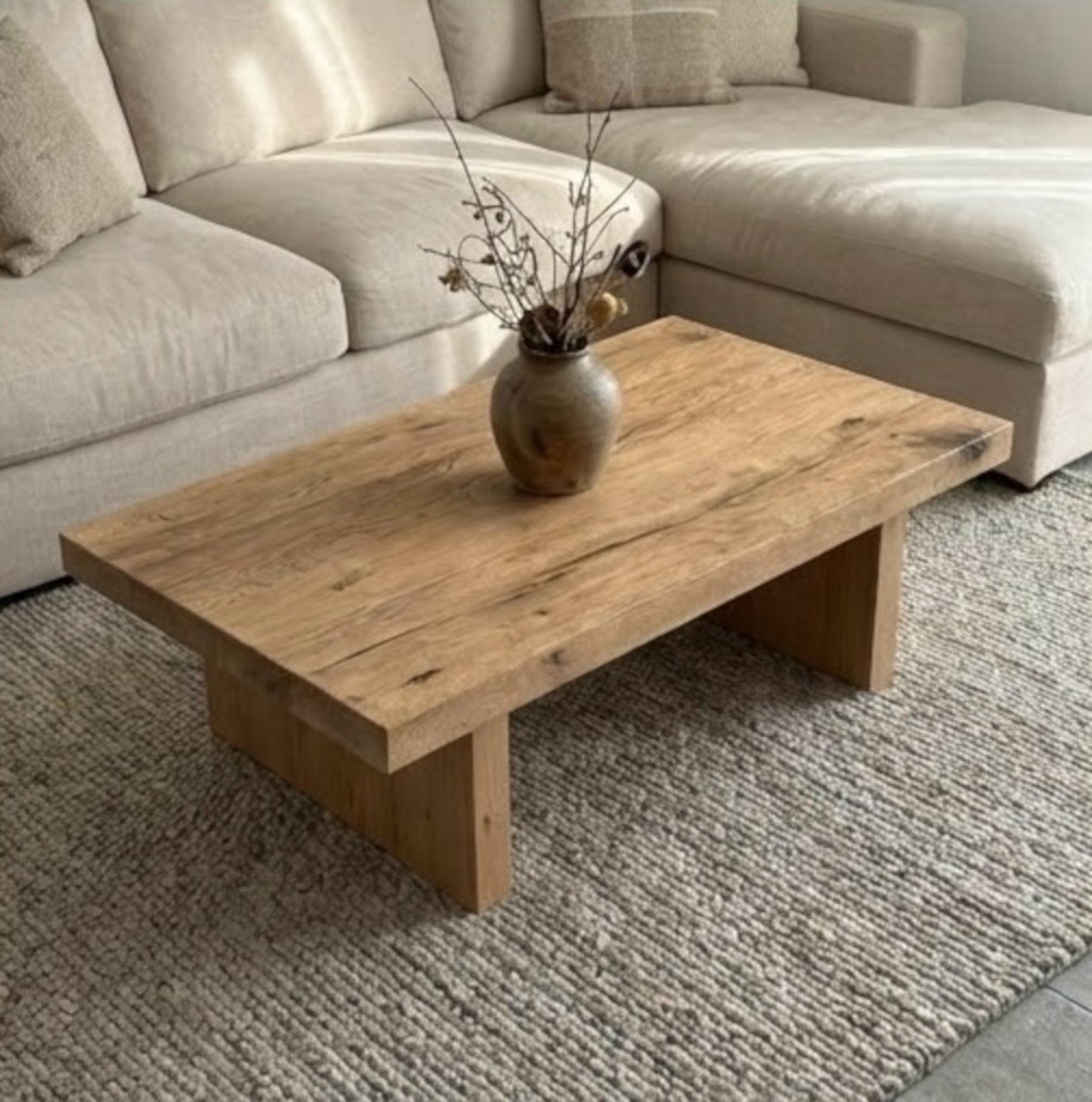 Chunky Reclaimed Oak Low Coffee Table – Handcrafted Japandi Solid