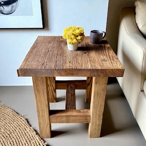 Reclaimed Oak Side Table, Rustic Farmhouse Square End Table