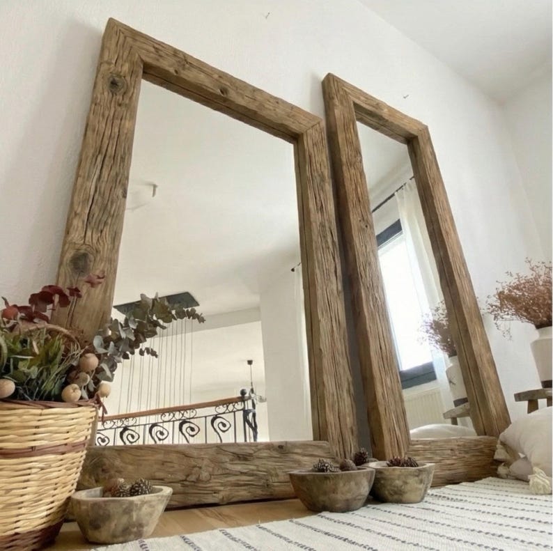 Reclaimed Wood Full Length Floor Mirror – Rustic Wabi Sabi Wall Decor for Home image 9