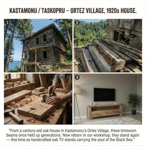 Handcrafted Solid Oak TV Stand – Rustic Farmhouse Media Console with Storage image 3