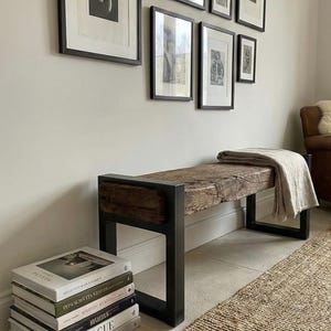 Reclaimed Oak Entry Bench – Rustic Farmhouse Hallway Furniture image 4