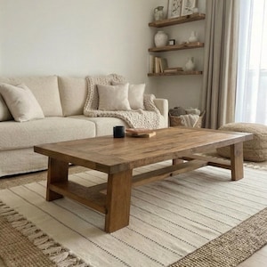 Chunky Reclaimed Oak Coffee Table – Handcrafted Solid Wood Table - Long Living Room Furniture image 17