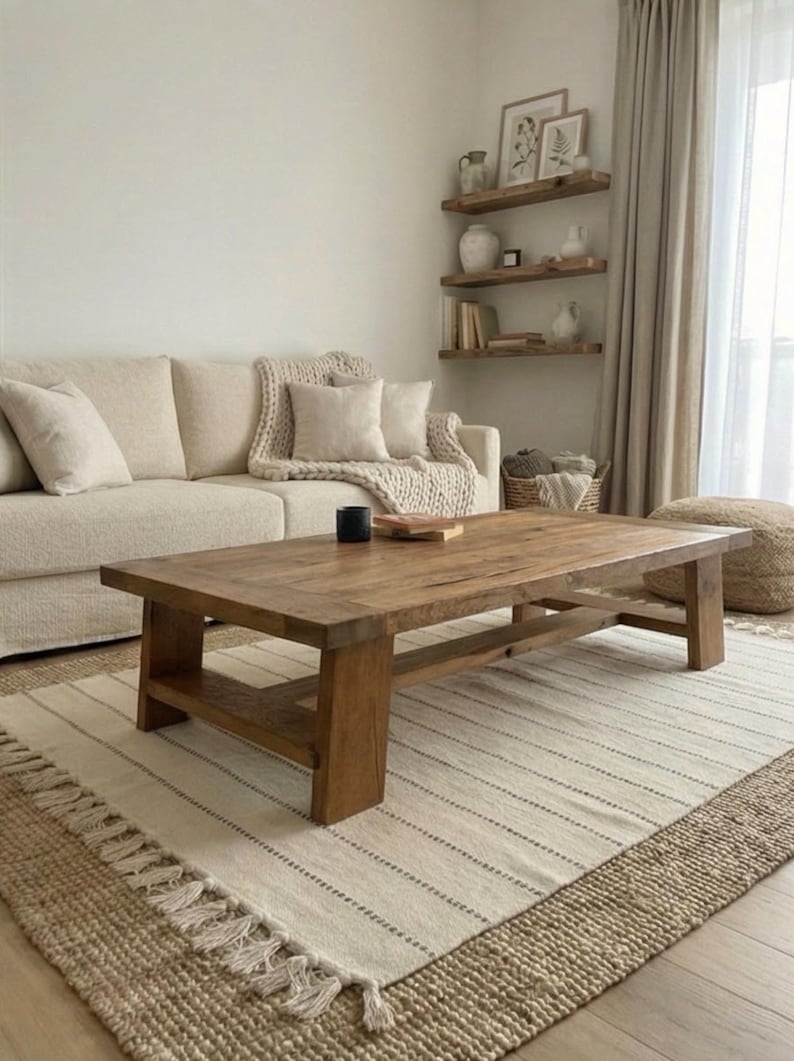 Chunky Reclaimed Oak Coffee Table – Handcrafted Solid Wood Table - Long Living Room Furniture image 17