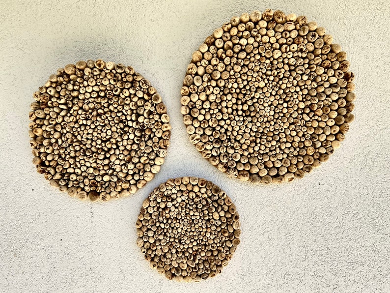 Round Wood Wall Art Set Driftwood Home Decor Boho Wall Art Etsy