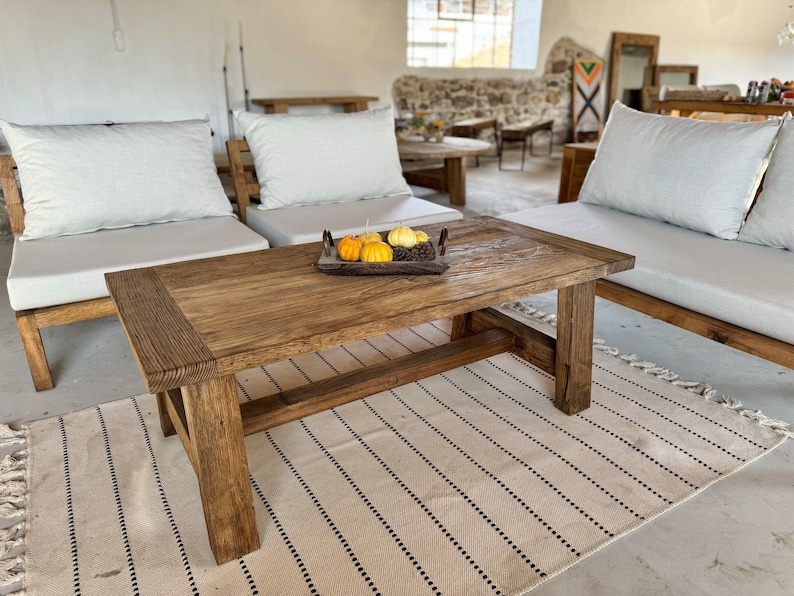 Natural Rustic Coffee Table, Barnwood Farmhouse Table, Reclaimed Coffee Table Wooden, Rustic Reclaimed Wood Table image 3