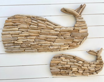 Baby and Mother Driftwood Whale Wall Art Sea Life, Wooden Whale Wall Decor, Ocean Style Wall Art Nautical, Cute Wall Decor Beach Home Style