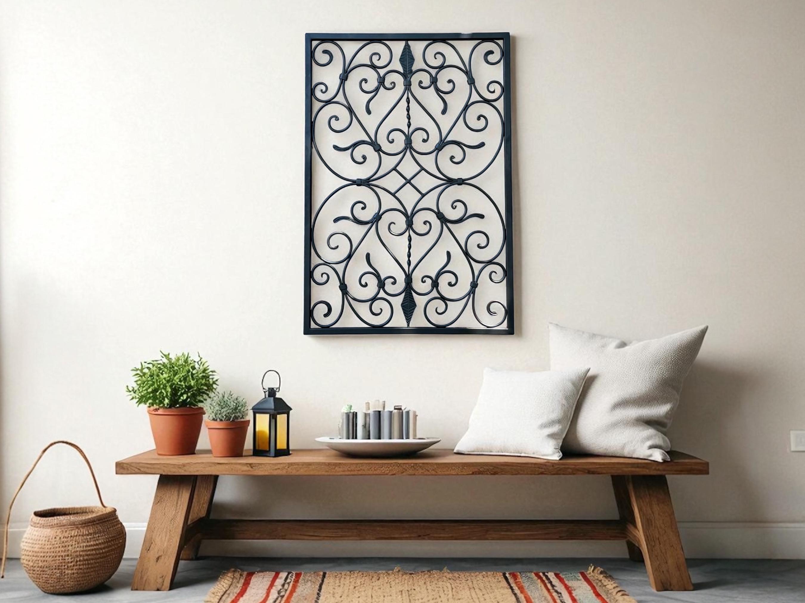 ruelen Decorazione da parete in metallo, stile rustico, medaglione da parete in ferro, piccolo tradizionale rotolo in metallo, decorazione da parete per casa, soggiorno, portico anteriore, sopra la