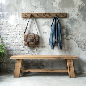 Reclaimed Oak Coat Rack with Wrought Iron Railroad Spike Hooks - Farmhouse Style image 18