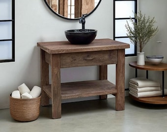 36 Inch Barn Wood Vanity – Rustic Farmhouse Style Cabinet without Sink
