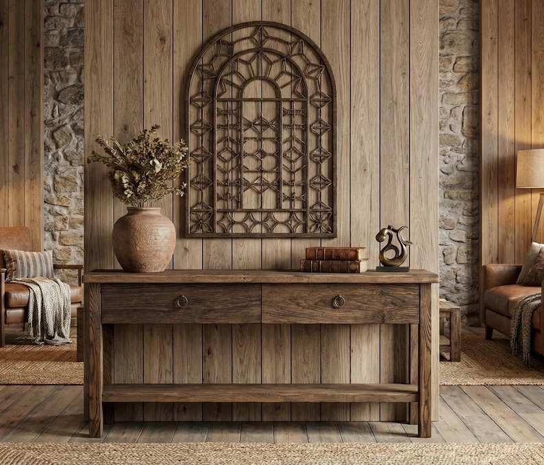 Reclaimed Oak Wood Narrow Console Table: Rustic Entryway Furniture image 2