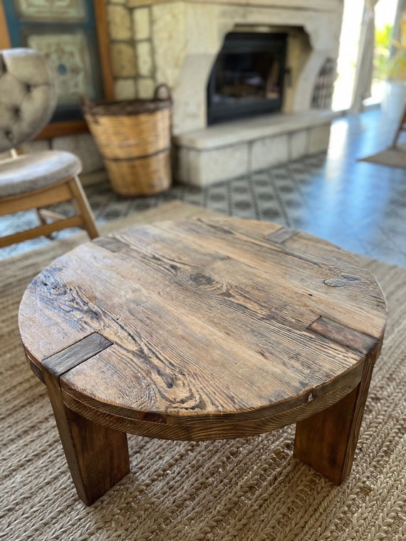 Rustic Reclaimed Coffee Table Round Handmade Furniture and Decor