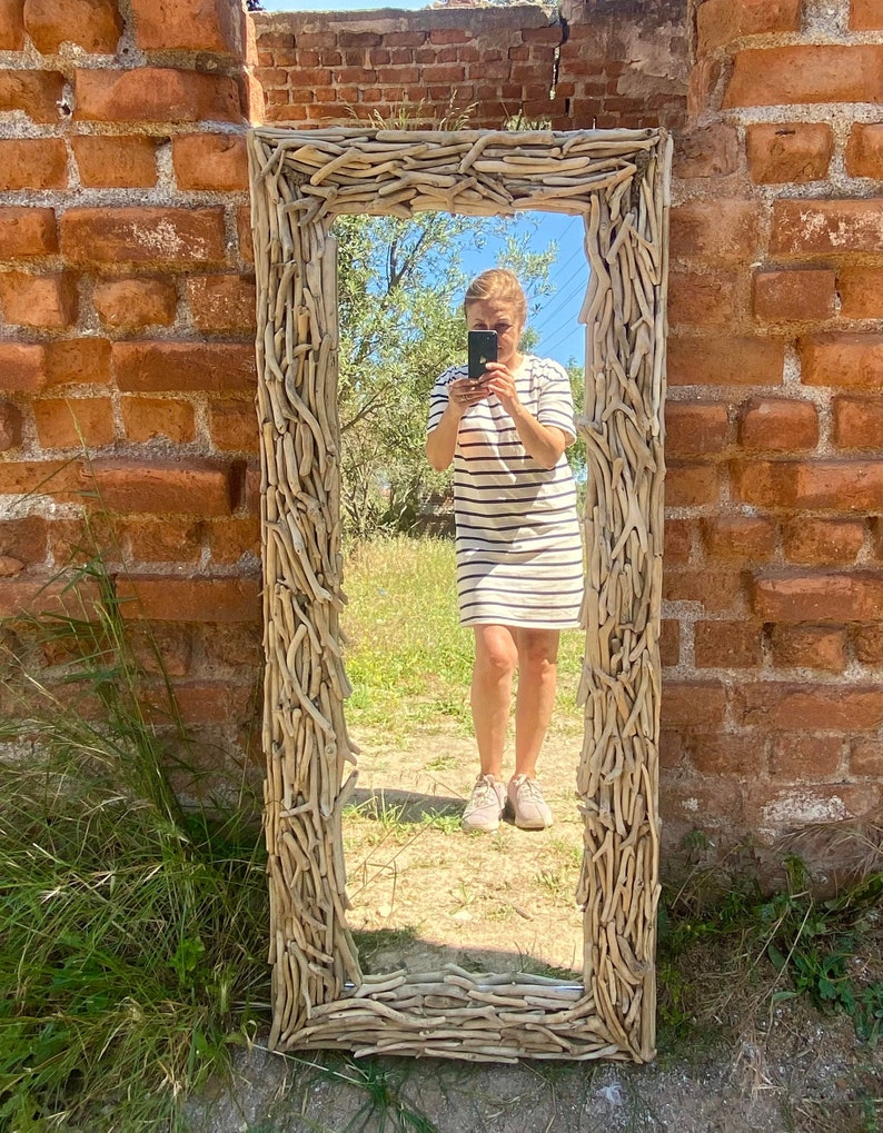Driftwood Floor Mirror Large Wall Decor Large Driftwood Etsy
