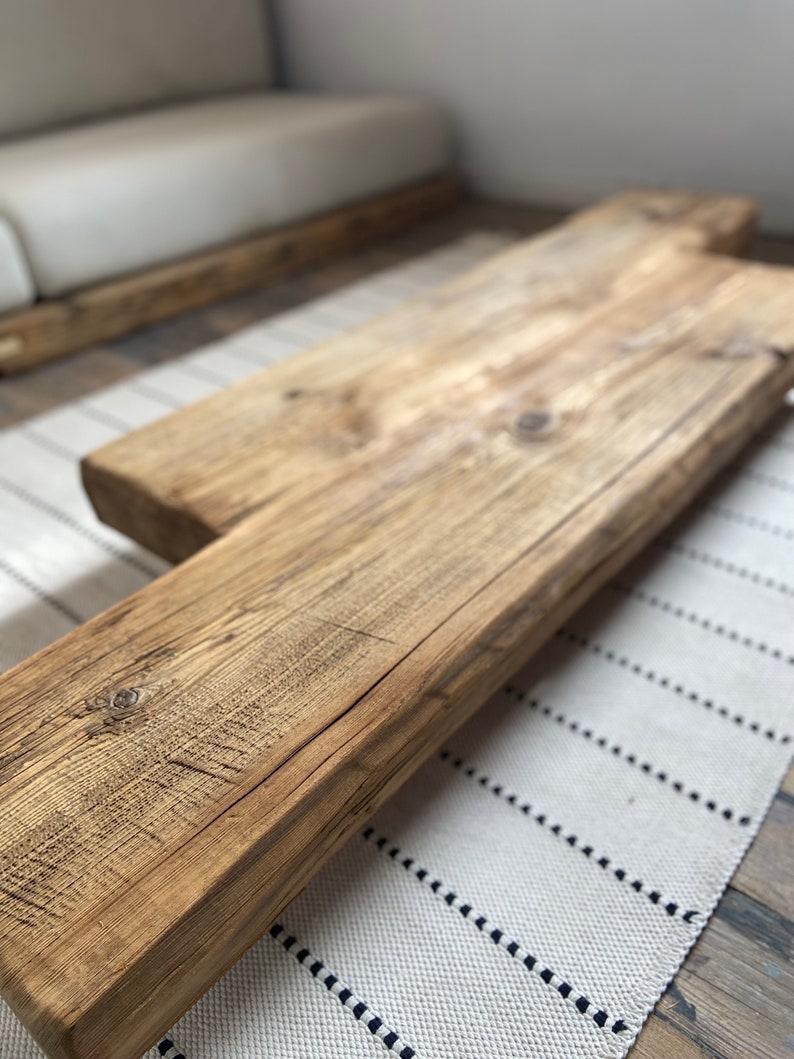 Barn Beam Coffee Table Reclaimed Wood, Low Wabi Sabi Wood Coffee Table, Rustic Japandi Furniture image 7